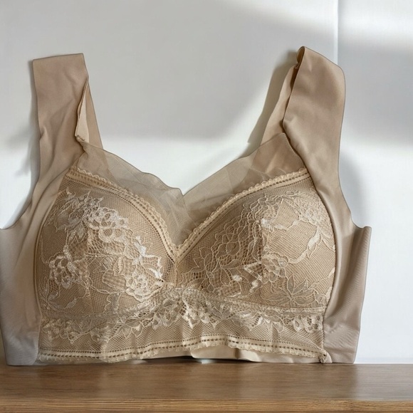 Nude Full Coverage Lace Bralette with Wide Straps and Floral Design - Picture 1 of 6